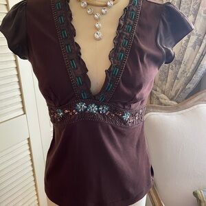Karen Millen Brown Embellished Blouse